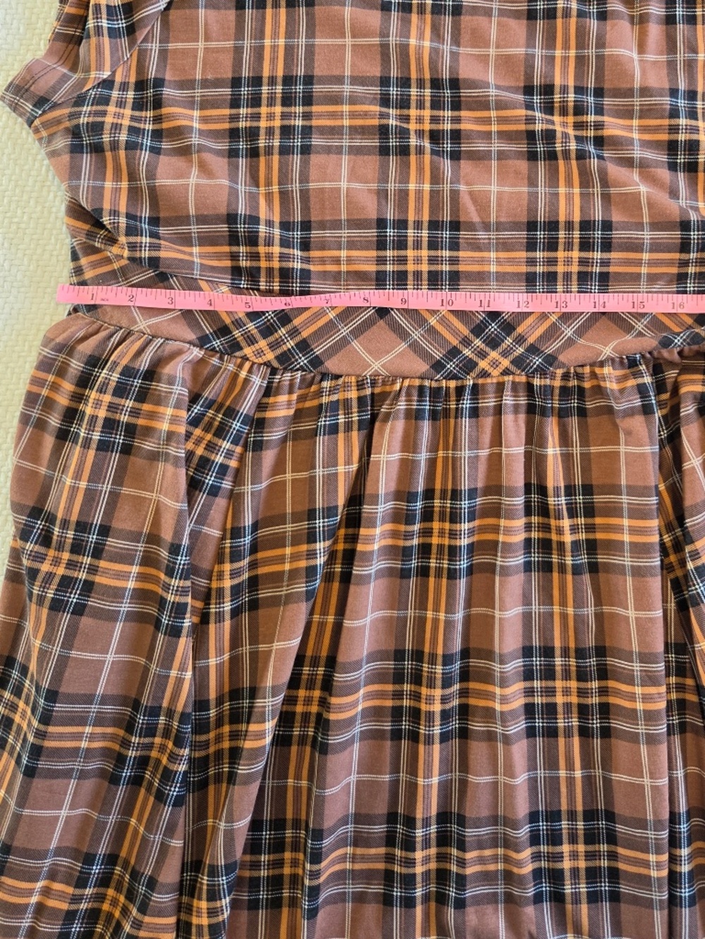 Torrid midi dress size 3X brown/black plaid short sleeves stretch jersey cottage - Picture 10 of 10